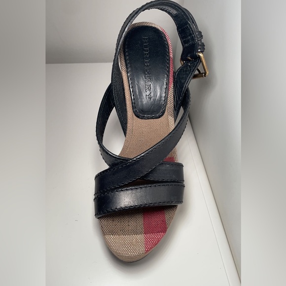 Burberry Brit Canvas 37.5 Check Warlow 125 Wedge Sandals - Picture 3 of 3